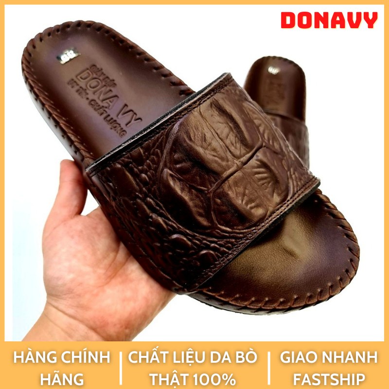 Dép quai ngang nam da bò 100% hàng cao cấp quai Lưng cá sấu donavybhu21 May quai chắc chắn D.BH