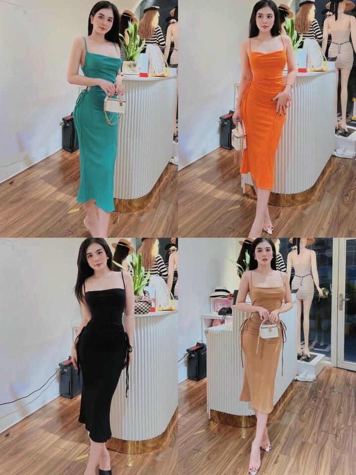 Đầm body thun gân rút eo thời trang siêu xinh.