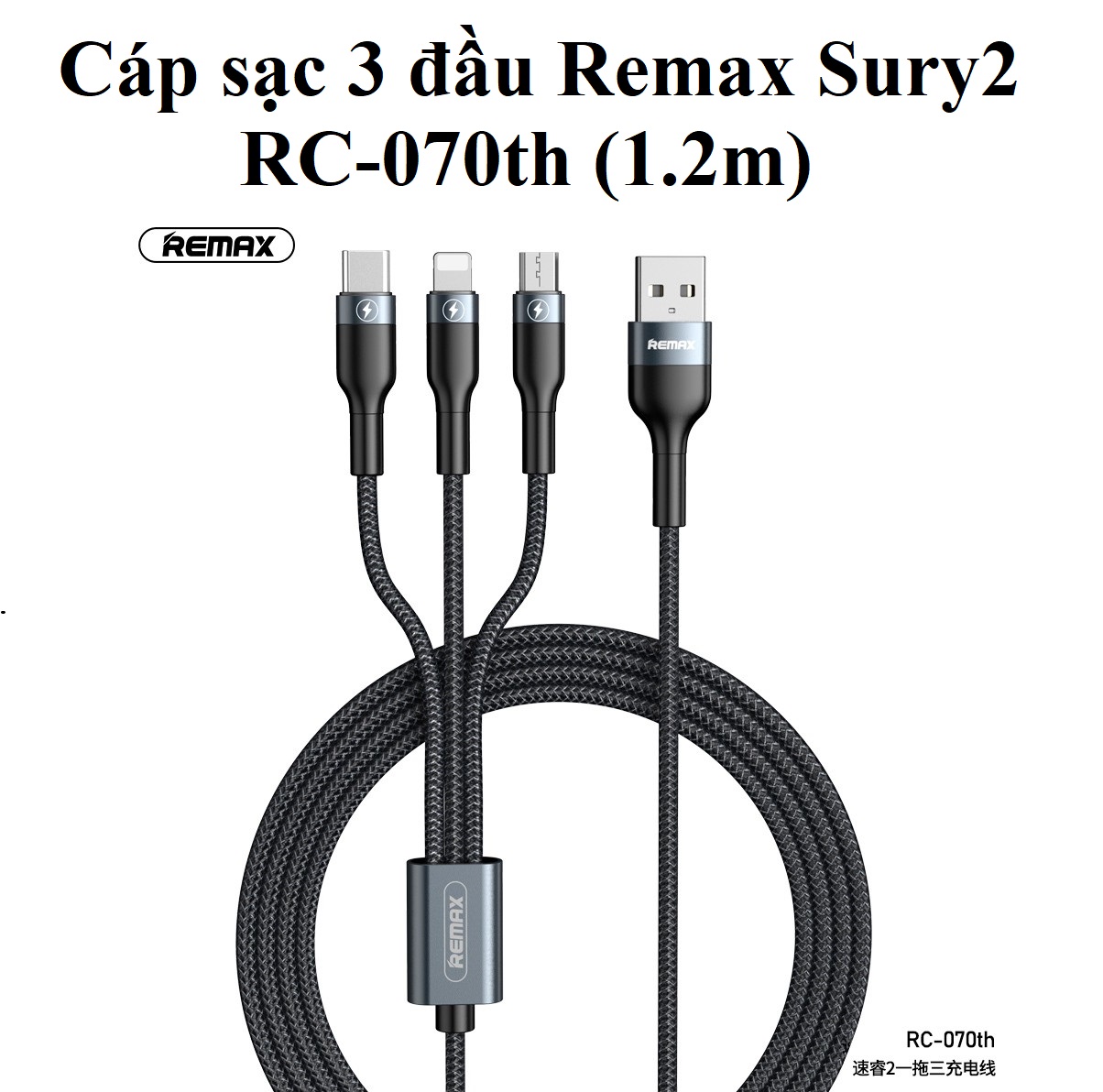 Cáp sạc 3 đầu tổng output 3A Remax Sury 2 RC-070th (1.2m)