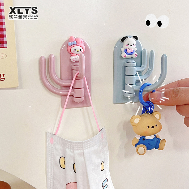 Punch-free hook cute seamless three-hook wall strong paste door dormitory self-adhesive sticky hook rotating wall