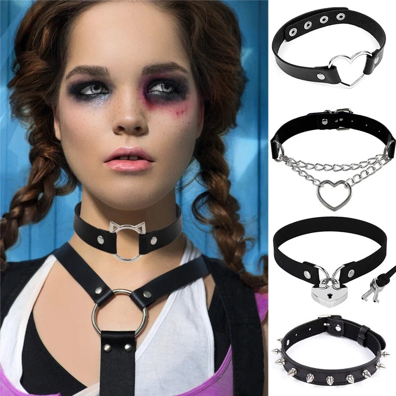 Unisex Gothic Choker Necklaces Women Girls Rivet Leather Necklace Rock Kpop Punk Neck Collars Black Choker Necklace Cool Collar.