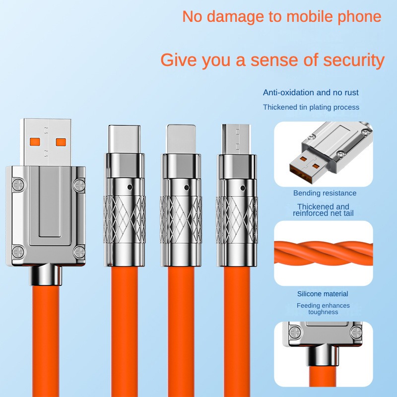 6A 120W Cáp sạc nhanh 3 trong 1 cáp sạc USB Micro USB Type C dòng dữ liệu nhanh cho điện thoại
