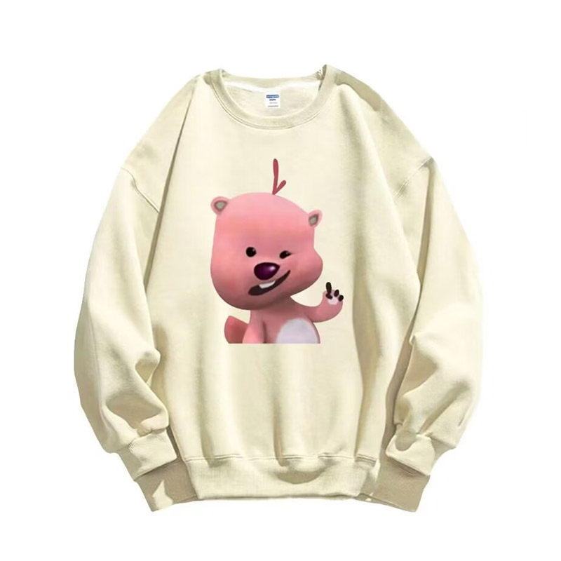 KYUSHUAD Long sleeve t-shirt men's funny bear print t-shirt loose casual funny t-shirt couple