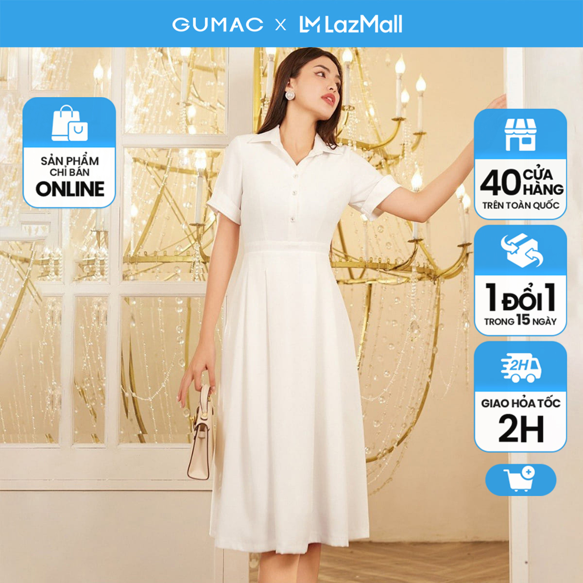 Đầm sơ mi tay lật thời trang GUMAC DE01073