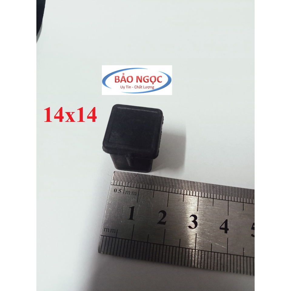 Nắp chụp đầu sắt hộp inox, bịt đầu hộp vuông 14x14 chân đế cao su