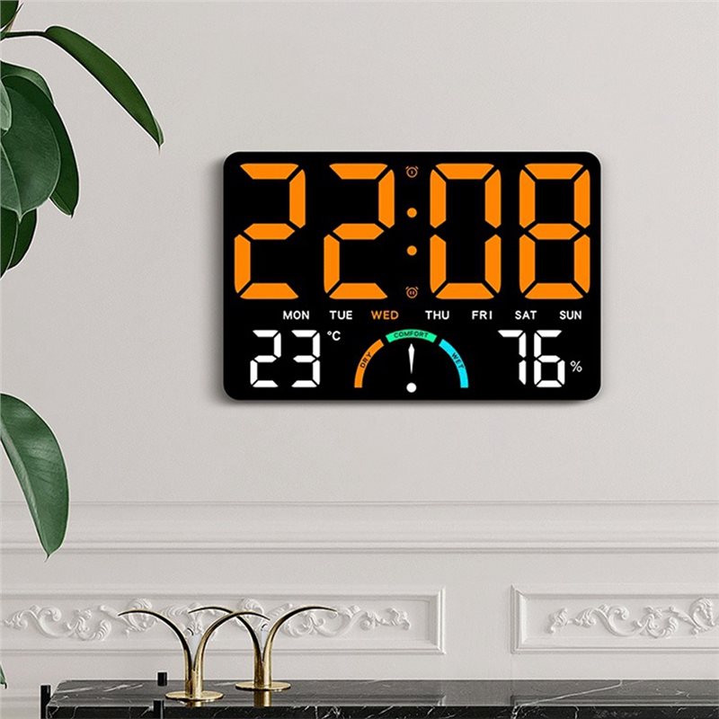 Digital Wall Clock Featuring Large LED Display for Bedroom, Classroom, Shows Date Temperature& Humidity,Modern Design.