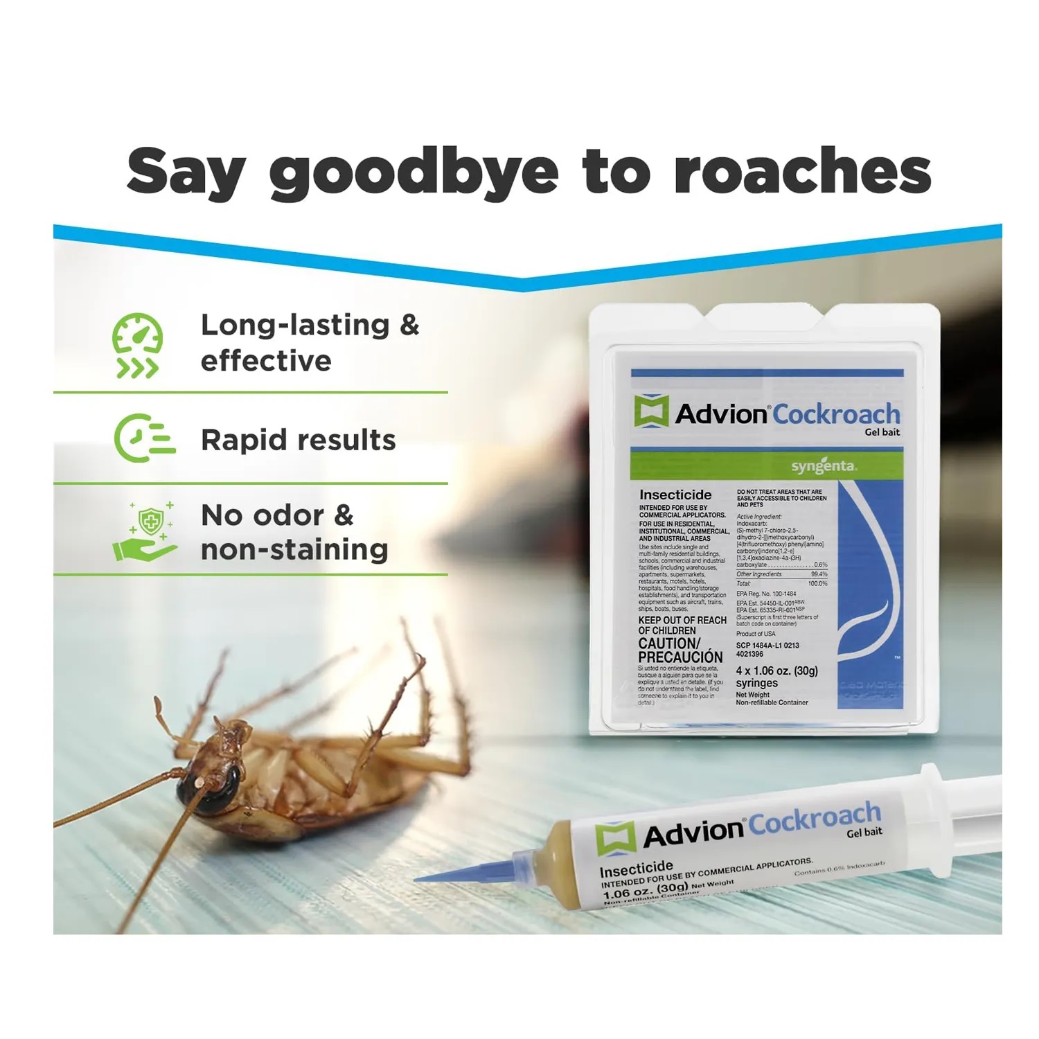 Buy 1 Get 2 ADVION@ Cockroach Gel Bait Indoor & Outdoor Use (30g) Free Roach Doctor Cockroach Gel Bait Roach Killer with Syringe Applicator (10g). 