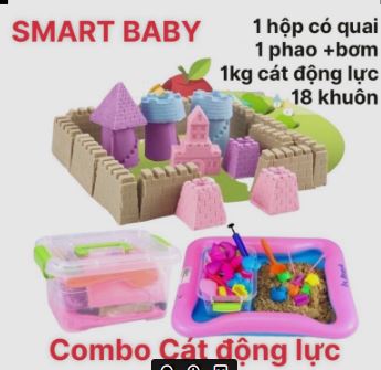 Combo 2kg cát động lực kèm 47 khuôn tạo hình - Hộp có quai, 2kg cát động lực , phao chơi cát lớn, 47 khuôn tạo hình, xẻng xúc