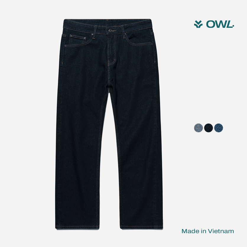 OWL BRAND BLANK RELAX JEANS - Quần jeans dài trơn ống rộng Indigo thumbnail
