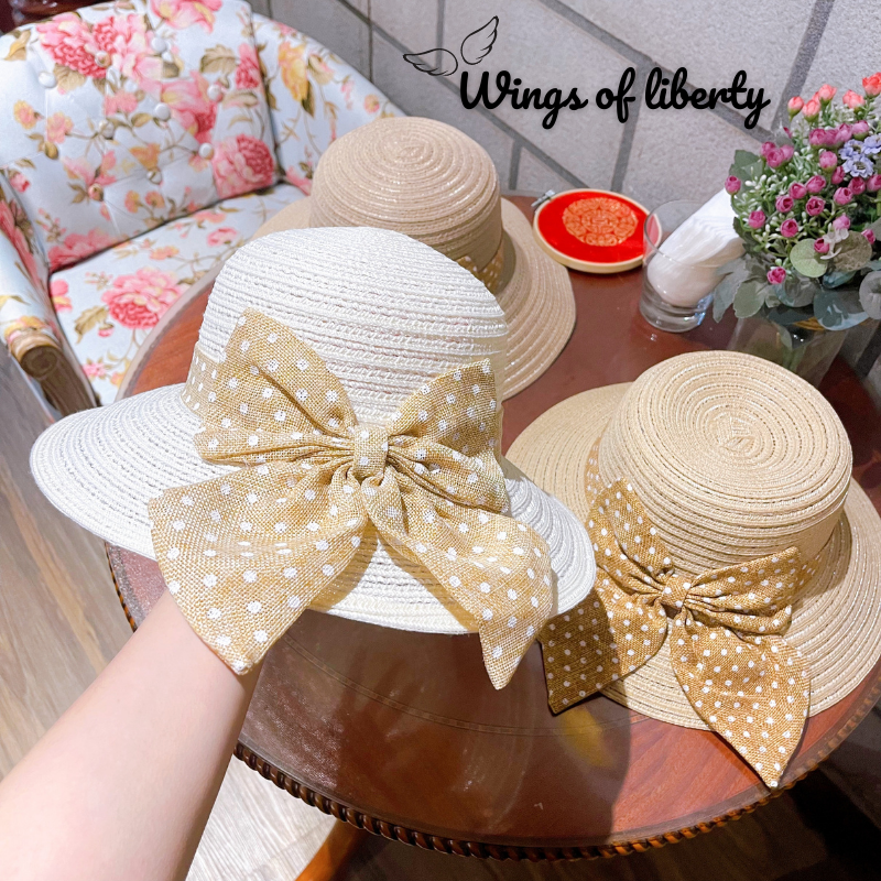 Mũ Cói Mềm Vành Tròn Có Gắn Nơ Wings07