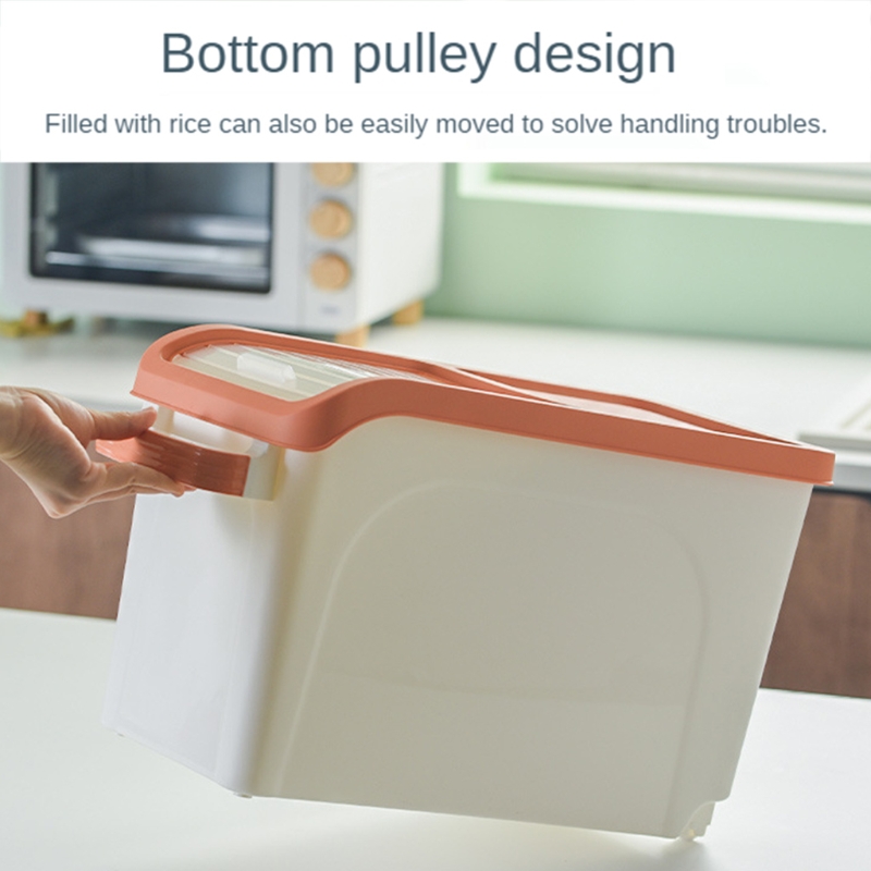 Rice Storage Container 10kg with Visible Window and Pulley for Home Kitchen Thick Rice Storage Box Grain Storage Box