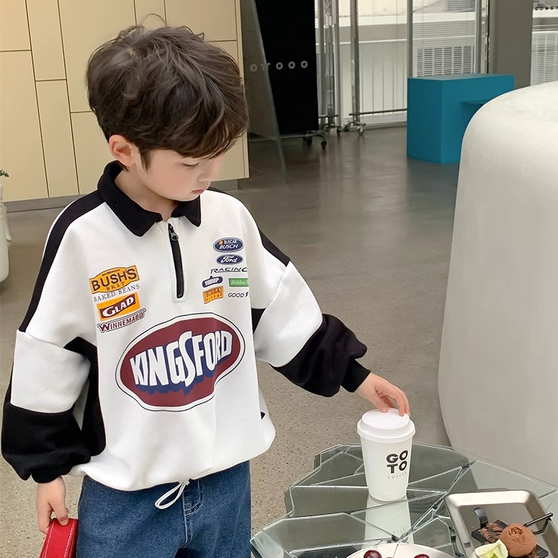 YA ZHOU LONG Boys sweatshirt with printed lapel cartoon top