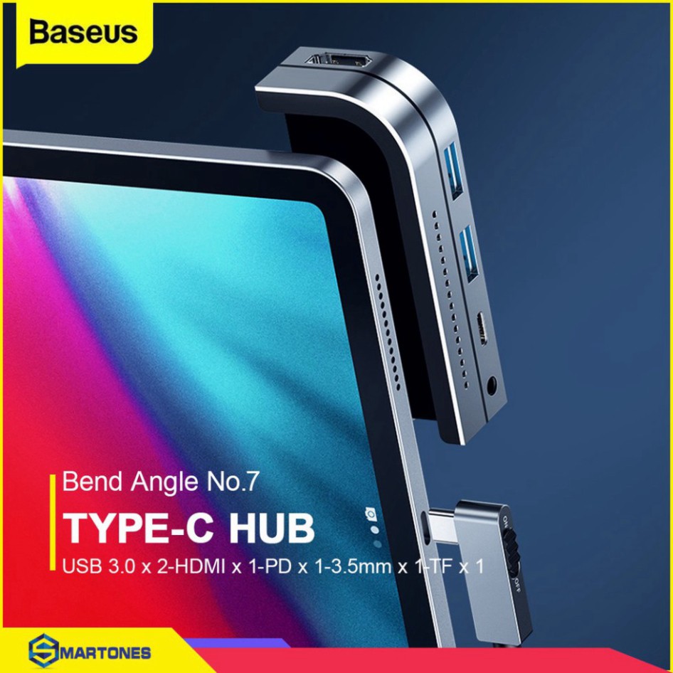 Bộ chuyển đổi Hub Type-C Baseus Bend Angle No7 cho iPad Pro 2018 2020 mở