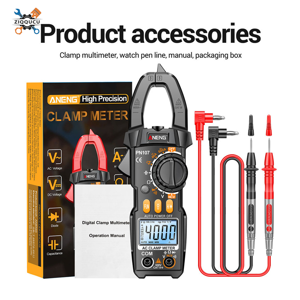 Ziqqucu ANENG Clamp Meter Multimeter Tester Auto Ranging TRMS 4000 Counts AC DC Current Voltage Ohm Volt Amp Meter Electrical Tools