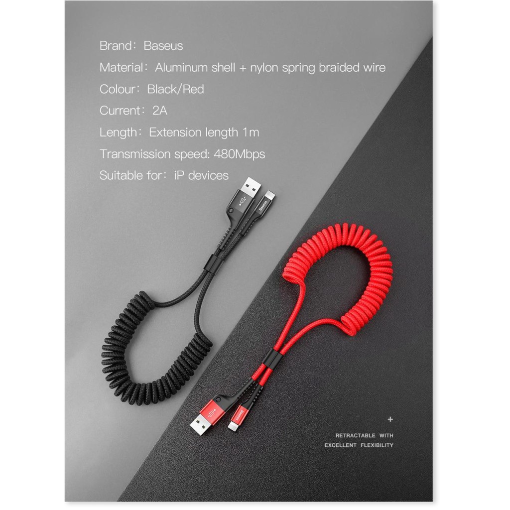 Cáp Sạc Lightning Dây Xoắn Đàn Hồi Baseus Fish Eye Spring Data Dùng Cho Iphone / Ipad - TopLink