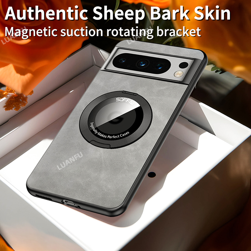 Ốp lưng cho Goole Pixel 7 Pro / Pixel 6 Pro / Pixel 6 / Pixel 7 / Pixel 6A / Pixel 7A giá đỡ vòng xoay từ tính bảo vệ ống kính chống vân tay chống rơi và chống sốc cảm giác da MagSafe trường hợp