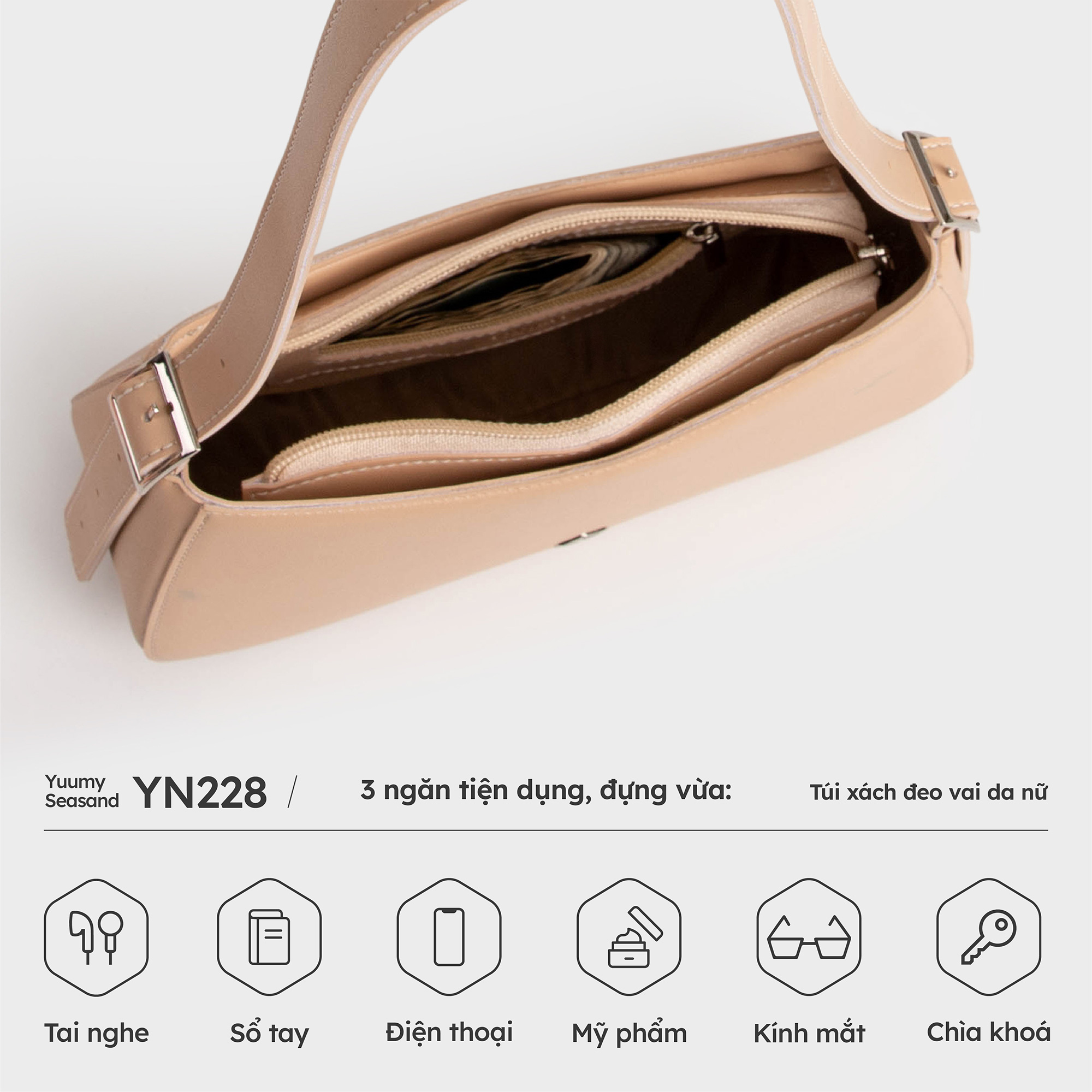 Túi Yuumy (Thời trang nữ kiểu dáng basic size 24 - Túi đeo vai da Seasand YN228)