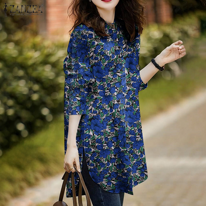 ZANZEA Womens Floral Print Vintage Blouse Long Sleeve O Neck Summer Holiday Shirt  Tops #7