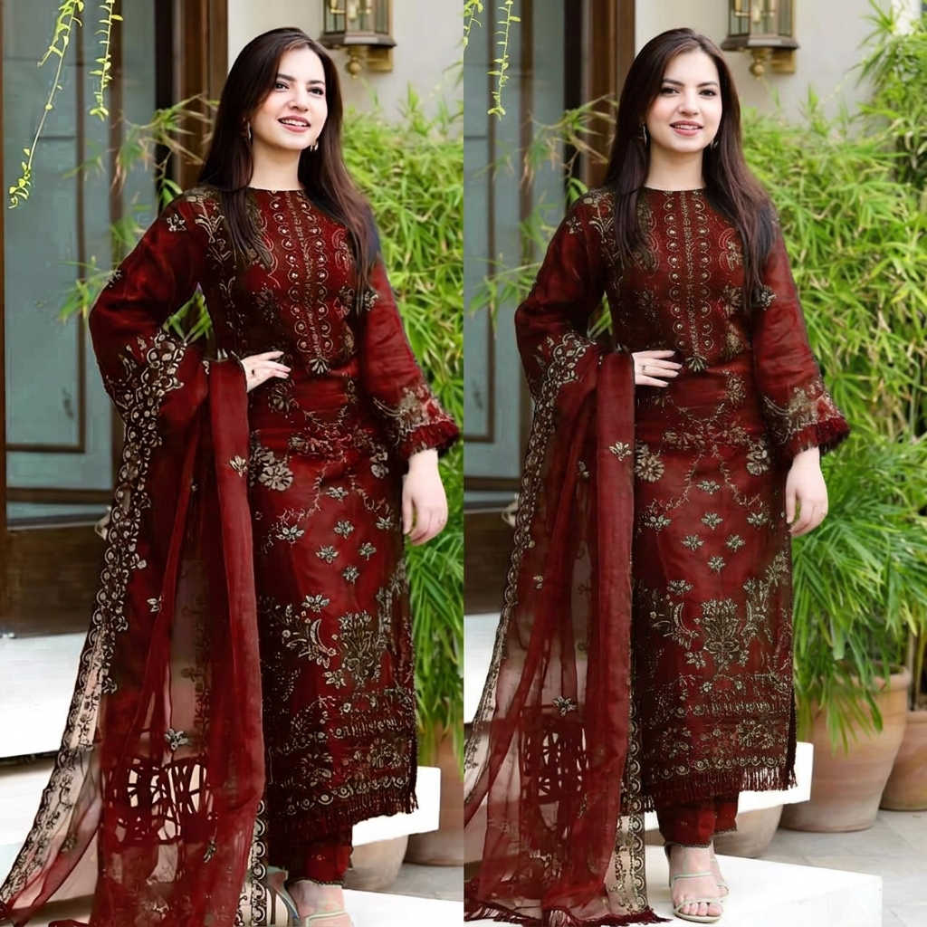 Luxury Chiffon Collection Heavy Embroidered Multicolor SummerDress With Chiffon Embroidered Dupatta SM-20