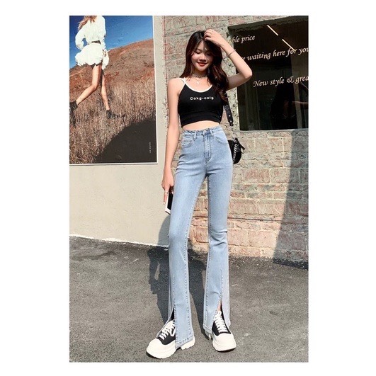 Quần jean ống loe xẻ tà lưng cao siêu hot