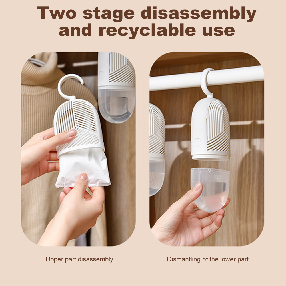 【Quality】 Clothes Dehumidification Box Reusable Hanging Dehumidifier Packs Anti-Mold with Water Collector&Hook for Wardrobe Closet Cabinet.