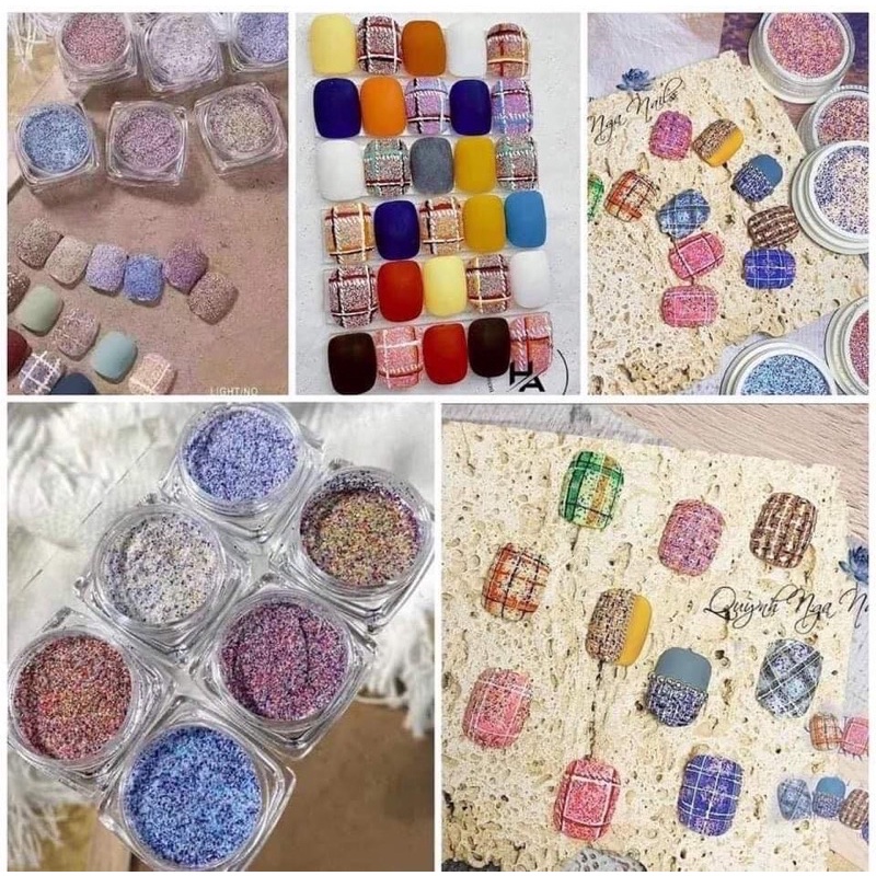 Set 6 ô nhũ dạ, nhũ rắc kẻ dạ móng