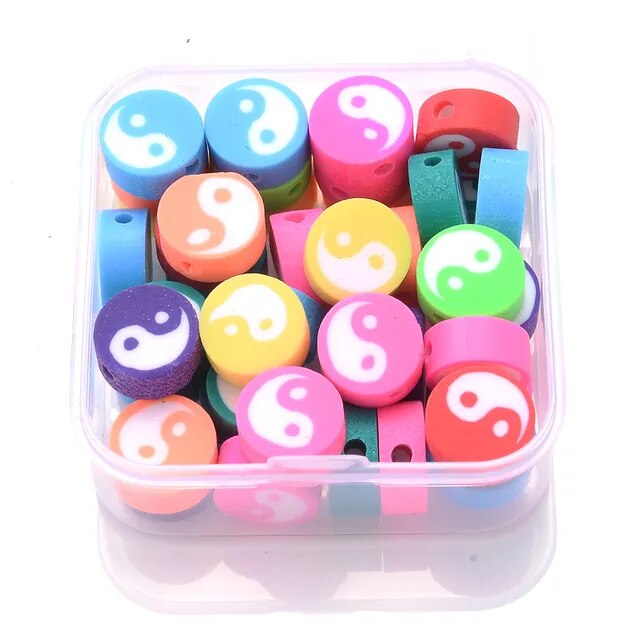 50Pcs/Box Cartoon Polymer Clay Beads Kits Round Loose Spacer Beads Set Box  For Diy Child