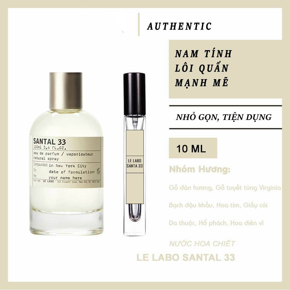 Chiết auth 10ml - Nước Hoa Le Labo Santal 33 Unisex