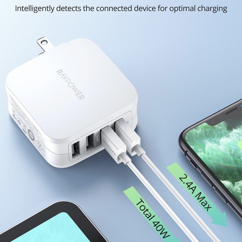 Sạc Ravpower 4 Cổng USB 40W RP PC026 Pro (Không Hộp)