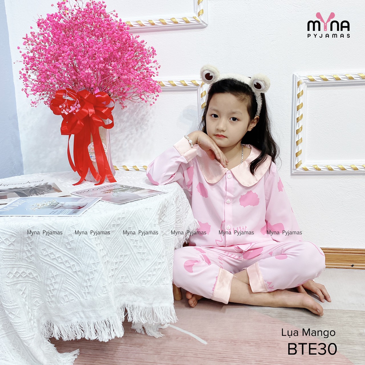 Bộ trẻ em tay dài, chất lụa Mango, ảnh chụp thật - MYNA PYJAMAS
