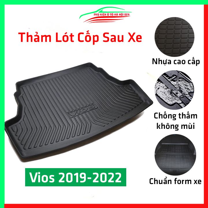 Thảm nhựa lót cốp sau xe ô tô Toyota Vios 2019-2022, tấm lót sàn cốp bằng nhựa dẻo cao cấp, không mùi, chống thấm nước tốt
