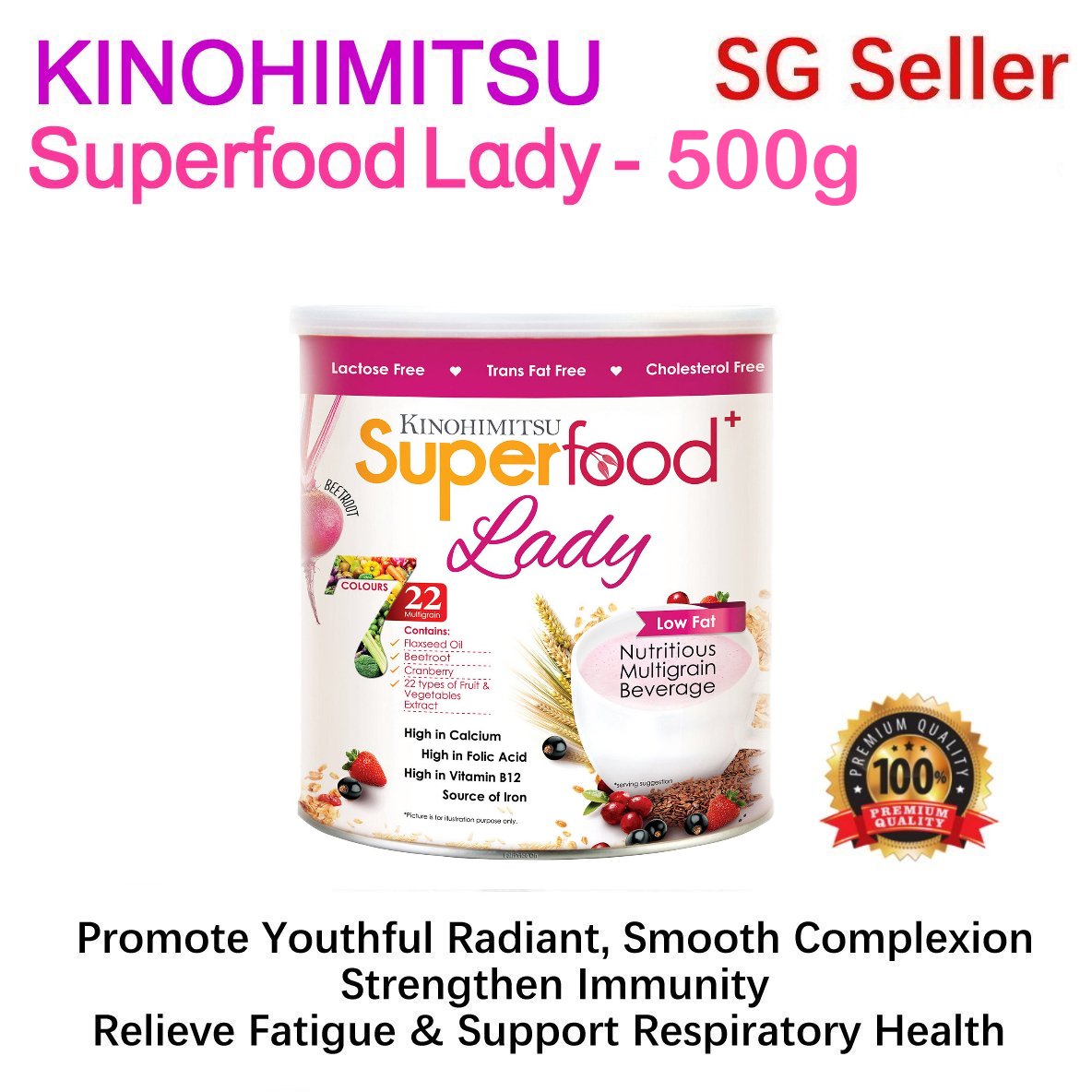 Kinohimitsu Superfood Lady 500g Unique Nutritional Drink Multigrain Beverage High Calcium Beetroot Cranberry Red Date Energy Drink Increase Protein Potassium Intake High