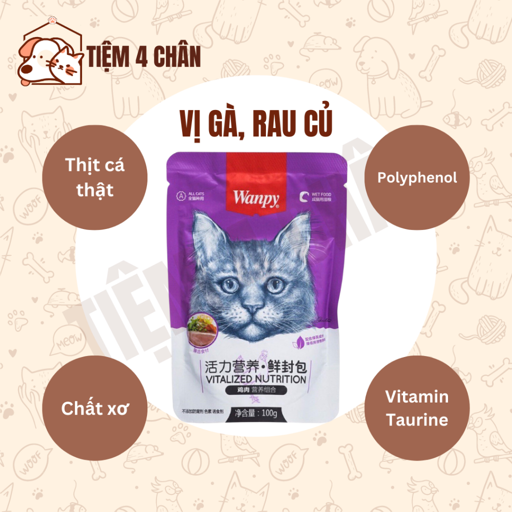 (Freeship) Combo 10 gói pate thức ăn ướt cho mèo Wanpy đủ vị