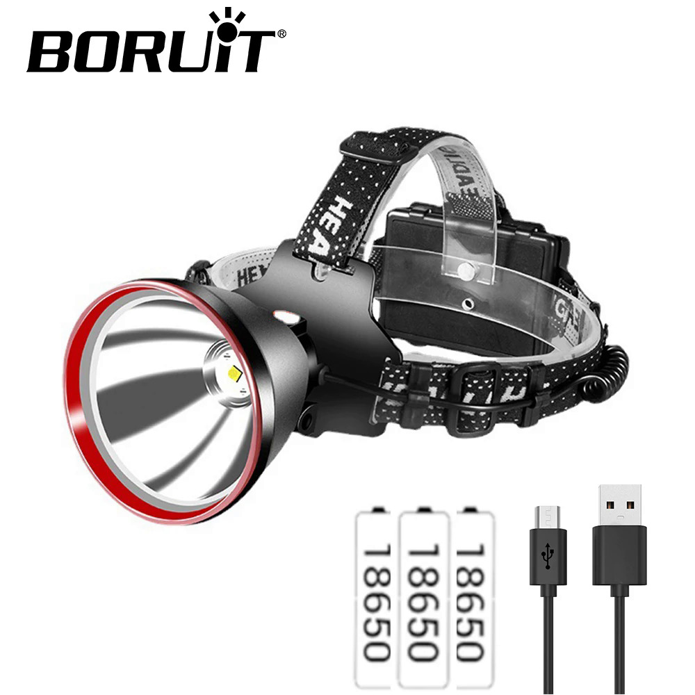 Boruit cao mạnh mẽ led đèn pha 5000lm siêu sáng đèn pha usb có thể sạc lại đi xe đạp câu cá không thấm nước khẩn cấp đèn pha
