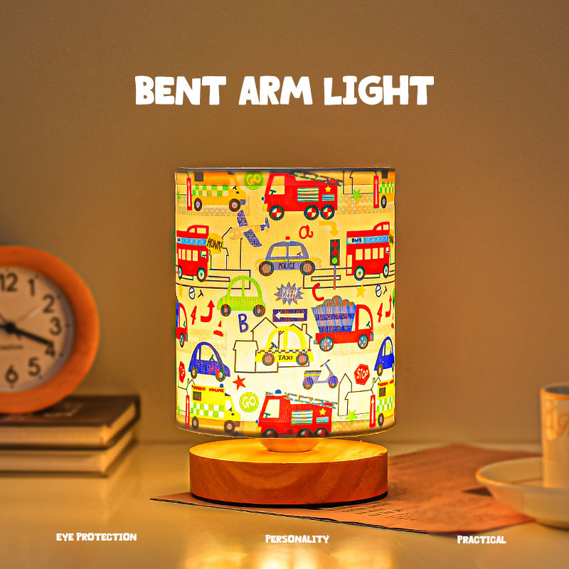 Cartoon bedroom bedside decoration table lamp simple personalized creative gift fabric warm solid wood dimming table lamp