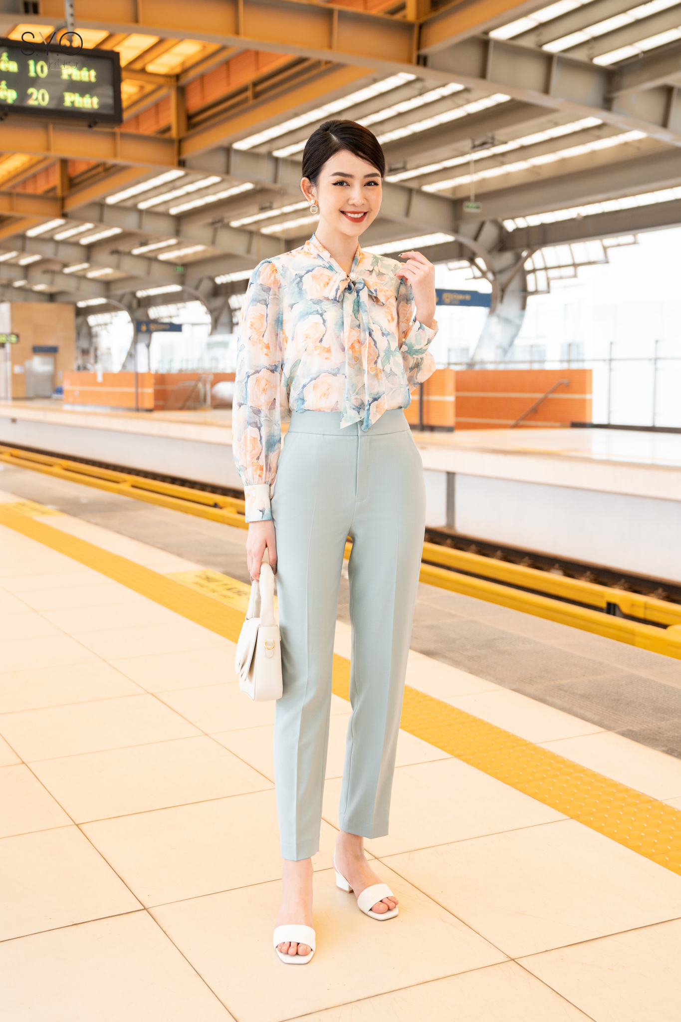 Áo sơ mi hoa cổ buộc nơ A1036-22