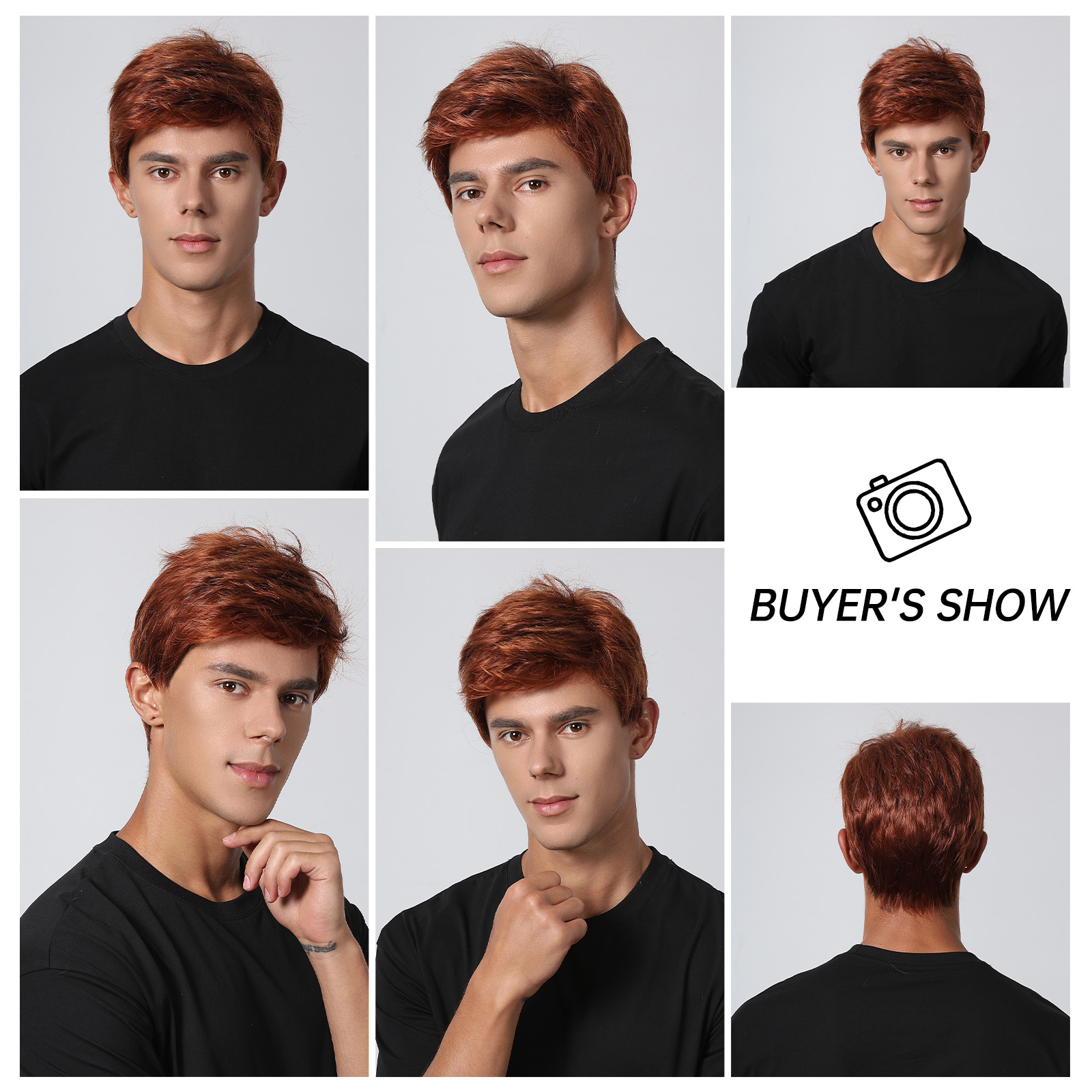 ALAN EATON Short Copper Red Wigs for Men Synthetic Fluffy Natural Wig Heat Resistant Halloween Cosplay Wig Auburn Pixie Cut Wig. 