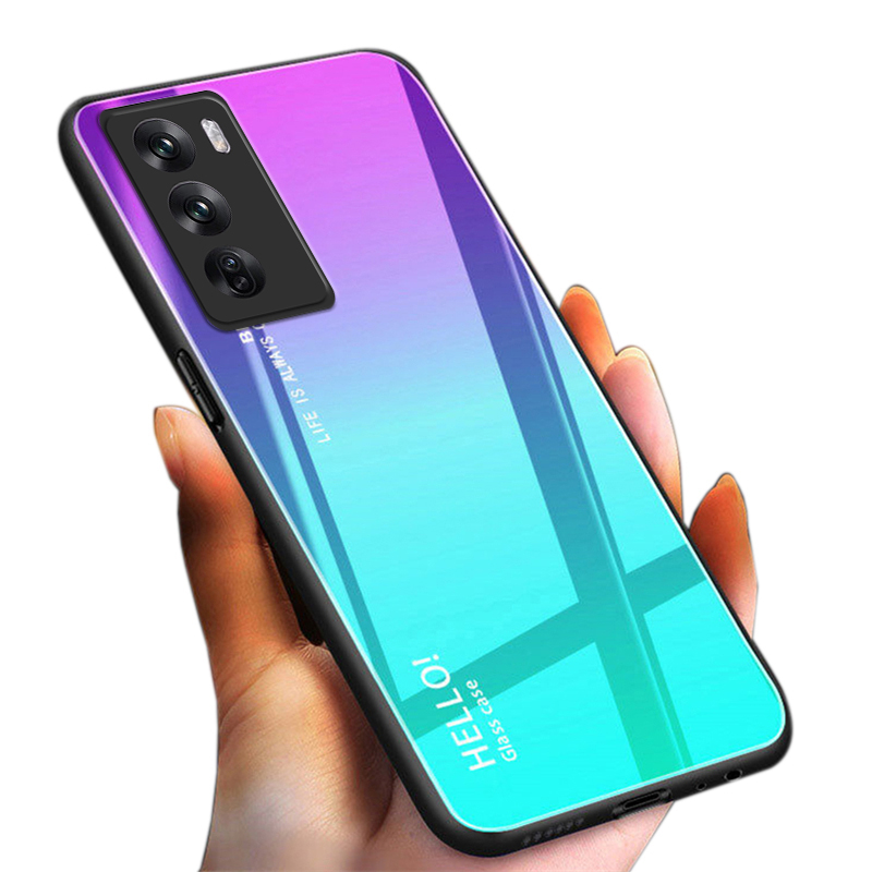 For OPPO Reno 12 case Gradient Mirror Tempered Glass Protector Hard For OPPO Reno 12 Pro Back cover Phone Cases. 