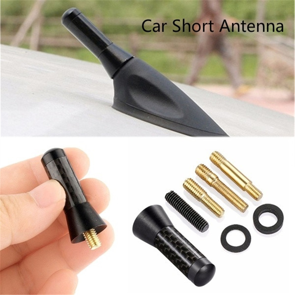 Car Roof Antenna Aluminum Enhanced Signal 1.4" Carbon Fiber Screw Metal 3.5cm Short Stubby Mast Car Accessories Exterior.