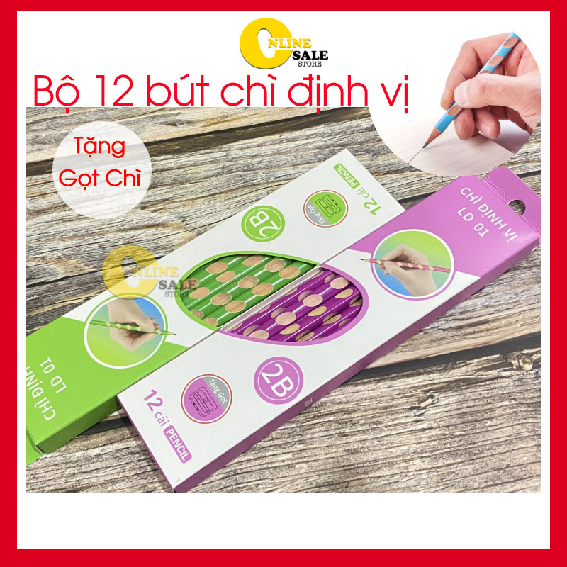 Bộ 12 Bút chì định vị 2B- Bút chì tập viết cho bé- Bút chì 2B- Bút chì gỗ định vị thông minh
