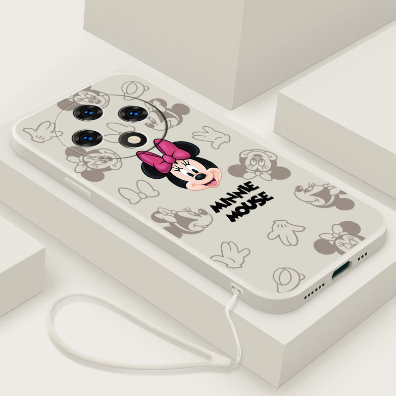 OPPO Reno 12F Reno12 F 5G Minnie Cartoon Mouse Case Shockproof Luxury Liquid Silicon Cover with Lanyard. 