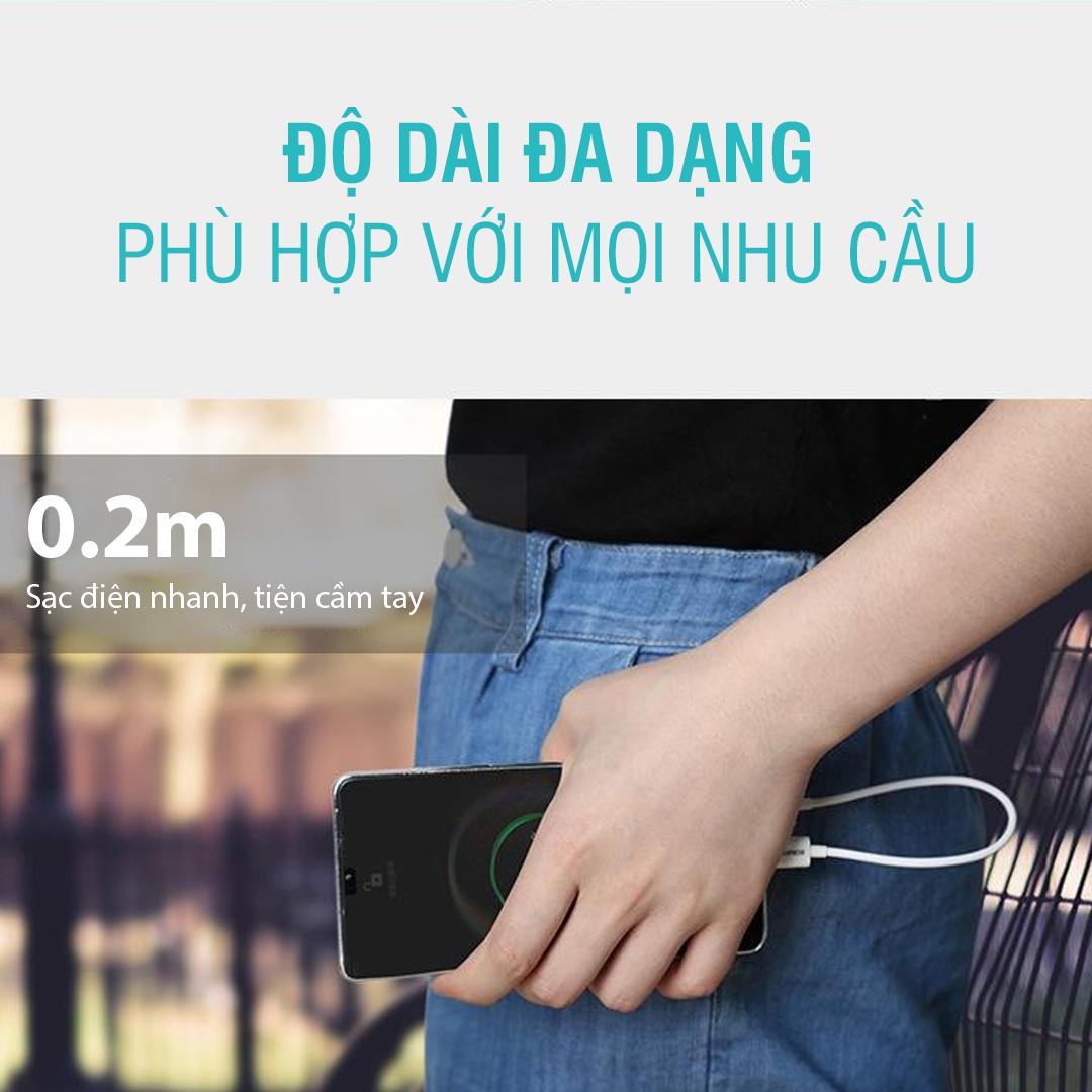 Cáp sạc nhanh Romoss, cáp sạc CB308 cổng Micro USB to Typy-C