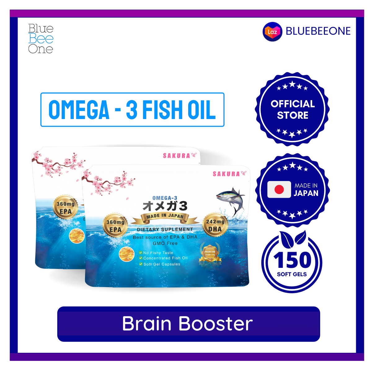 Sakura Omega3 Dietary Supplement GMO Free Fish oil EPA DHA Boost Energy Level Heart Health