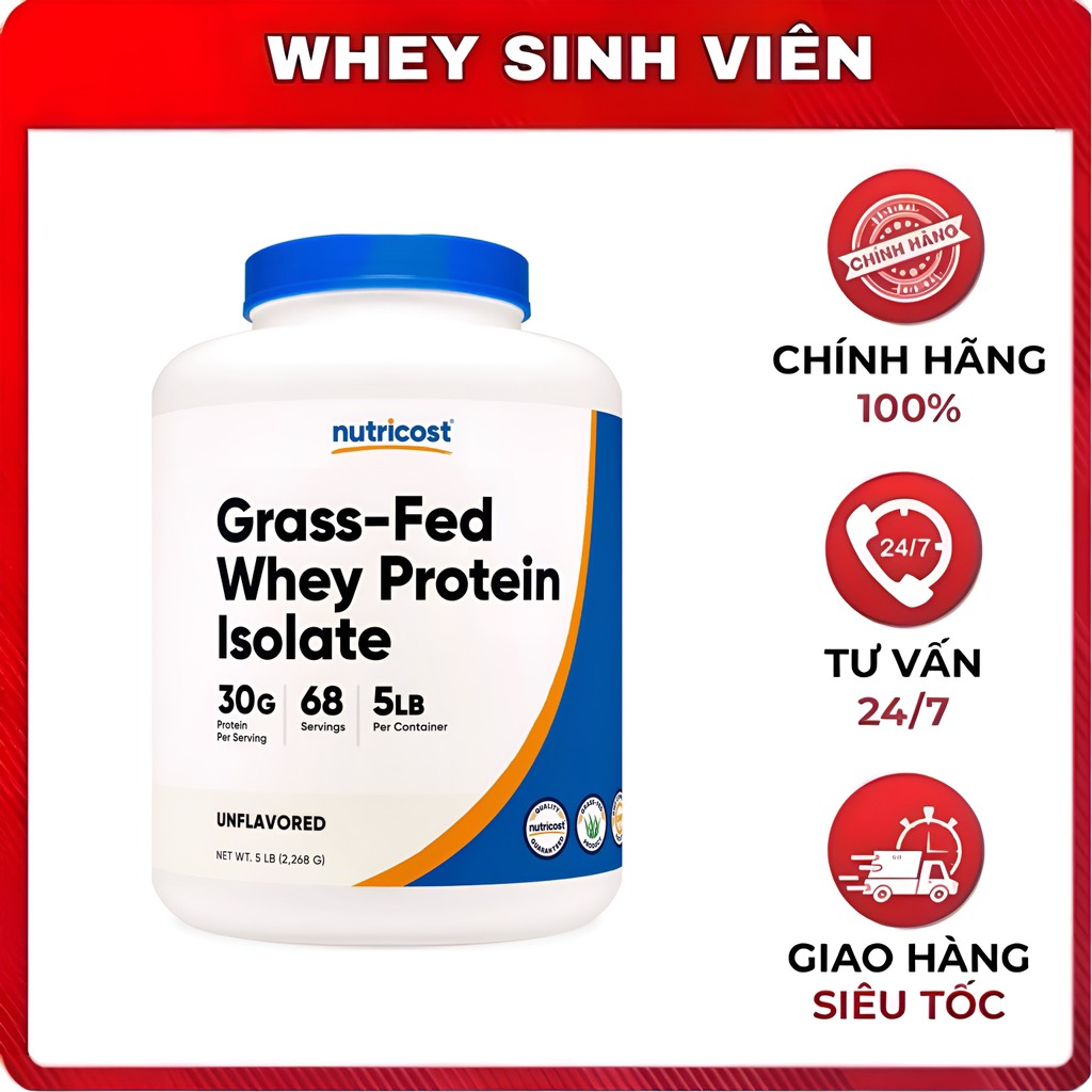 Nutricost Grass Fed Whey Protein Isolate Bổ Sung Whey Sạch 5Lbs - tại Whey Sinh Viên HP