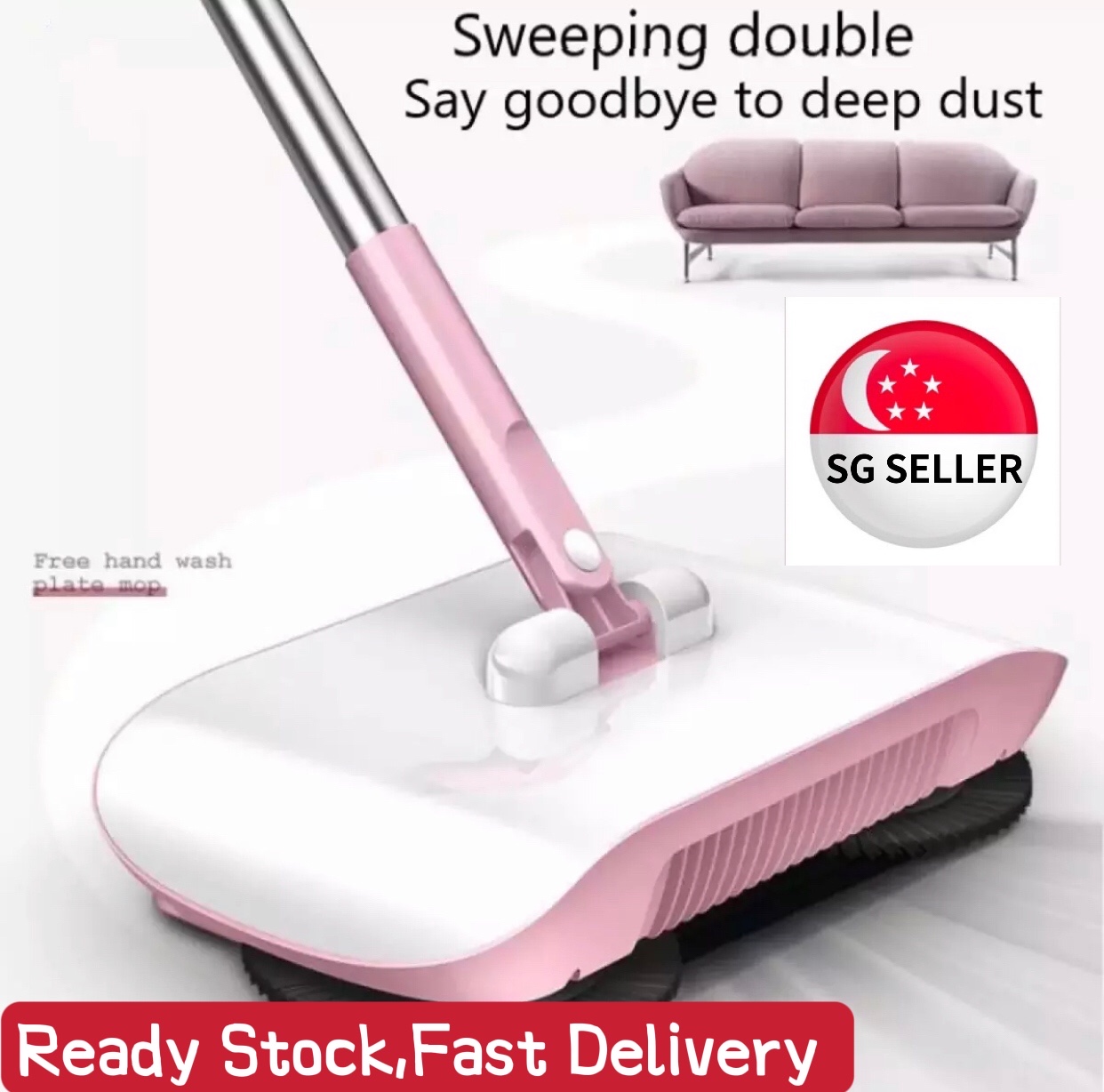 [SG SELLER] 2 In 1 Cordless Sweeper and Mop 360 Degree Lazy Hand Push