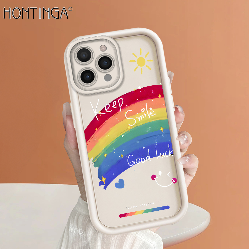 Hontinga for iPhone 16 Pro Max 16 Plus Back Cover Rainbow Smile