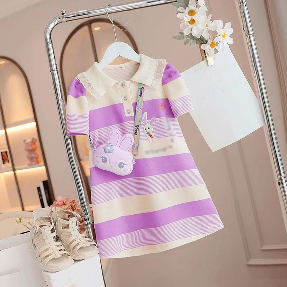 Bear Leader Kids Dress 4-15 Years Teens Dress Short Sleeve Striped Polo Dress Baby Girls Stylish Summer Dress Causal Style Dress