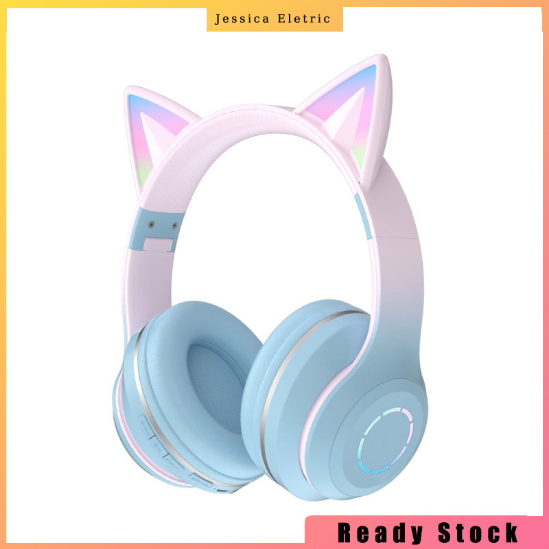 Wireless Bluetooth-compatible Headphone Gradient Color Luminous Cat Ears Gaming Headset Lovely Christmas Gifts