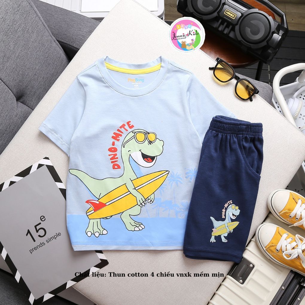 12-39kg Đồ bộ bé trai 3-10 tuổi size nhỡ thun cotton 4 chiều vnxk Jenniekids J595