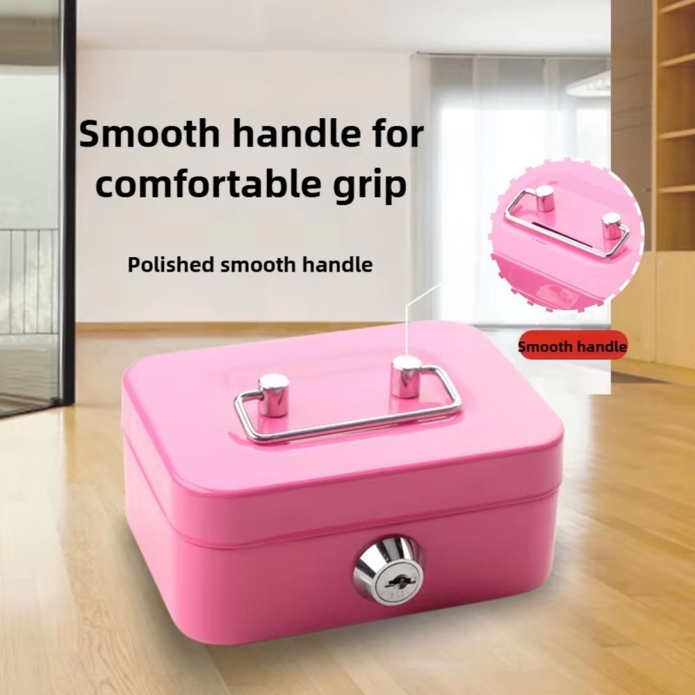 Creative Mini Lockable Cash Box with Key Metal Money Safe Case Sturdy Construction Portable Lock Box For Kids. 
